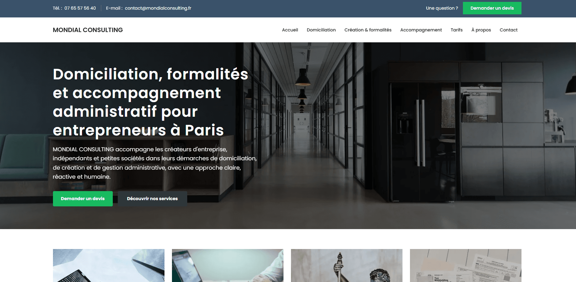 Mondial Consulting - site web cabinet domiciliation et accompagnement administratif Paris
