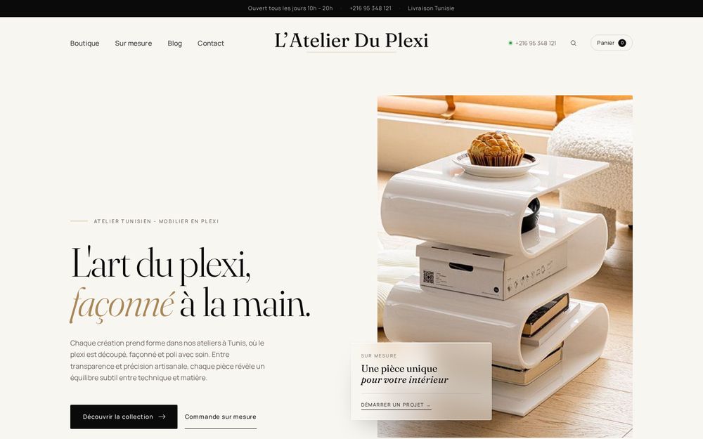 Site L'Atelier du Plexi : page d'accueil
