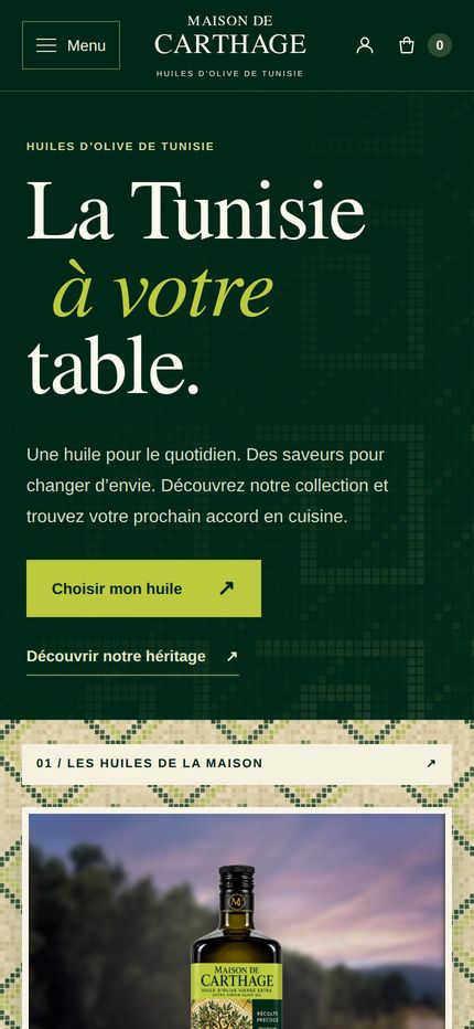 Site Maison de Carthage : version mobile de la page d'accueil